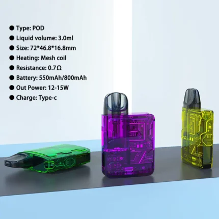 A28 3ml transparent refillable pod system with crystal clear casing. High-intensity flavor vape OEM manufacturing by GG-Vape.