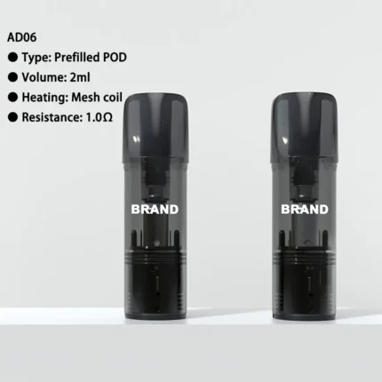 AD06 2ml refillable pod kit featuring mesh coil technology. TPD compliant vape hardware manufactured by GG-Vape for OEM clients.
