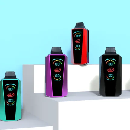Smart digital screen vape displaying battery and e-liquid levels. 0.6 ohm dual mesh for rich vapor. Global wholesale.