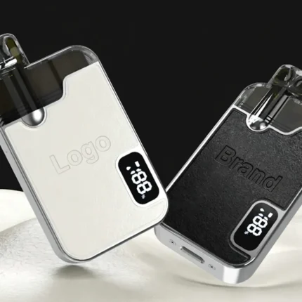 BN62 refillable pod system with zinc-alloy body, PU leather panel and battery-level display, black and white versions