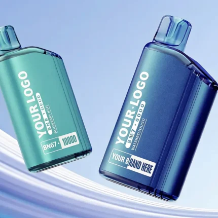 BN67 15ml box disposable vape in blue and green, 1.1Ω dual mesh coil. OEM/ODM by GG-VAPE.