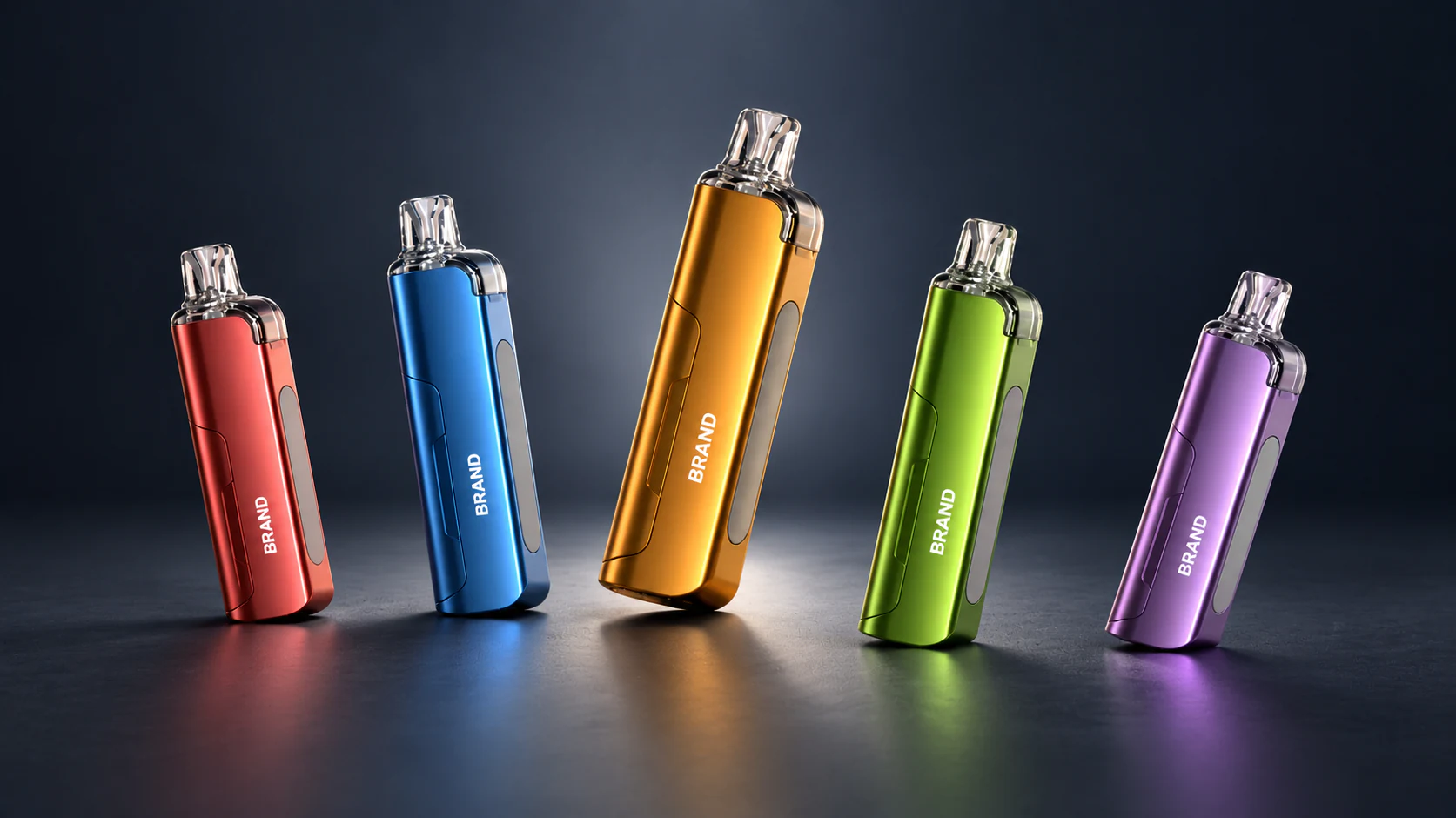 B11 refillable pod system in five body colors: red, blue, orange, green and purple