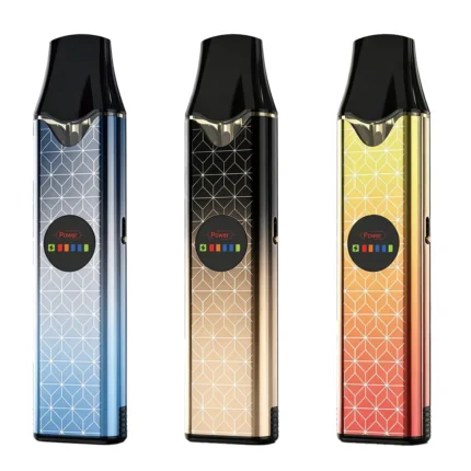 BN12 slim refillable pod system in three gradient finishes: blue-silver, black-gold and yellow-red