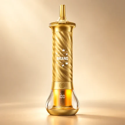BN83 hookah style disposable vape in gold with a PU leather body