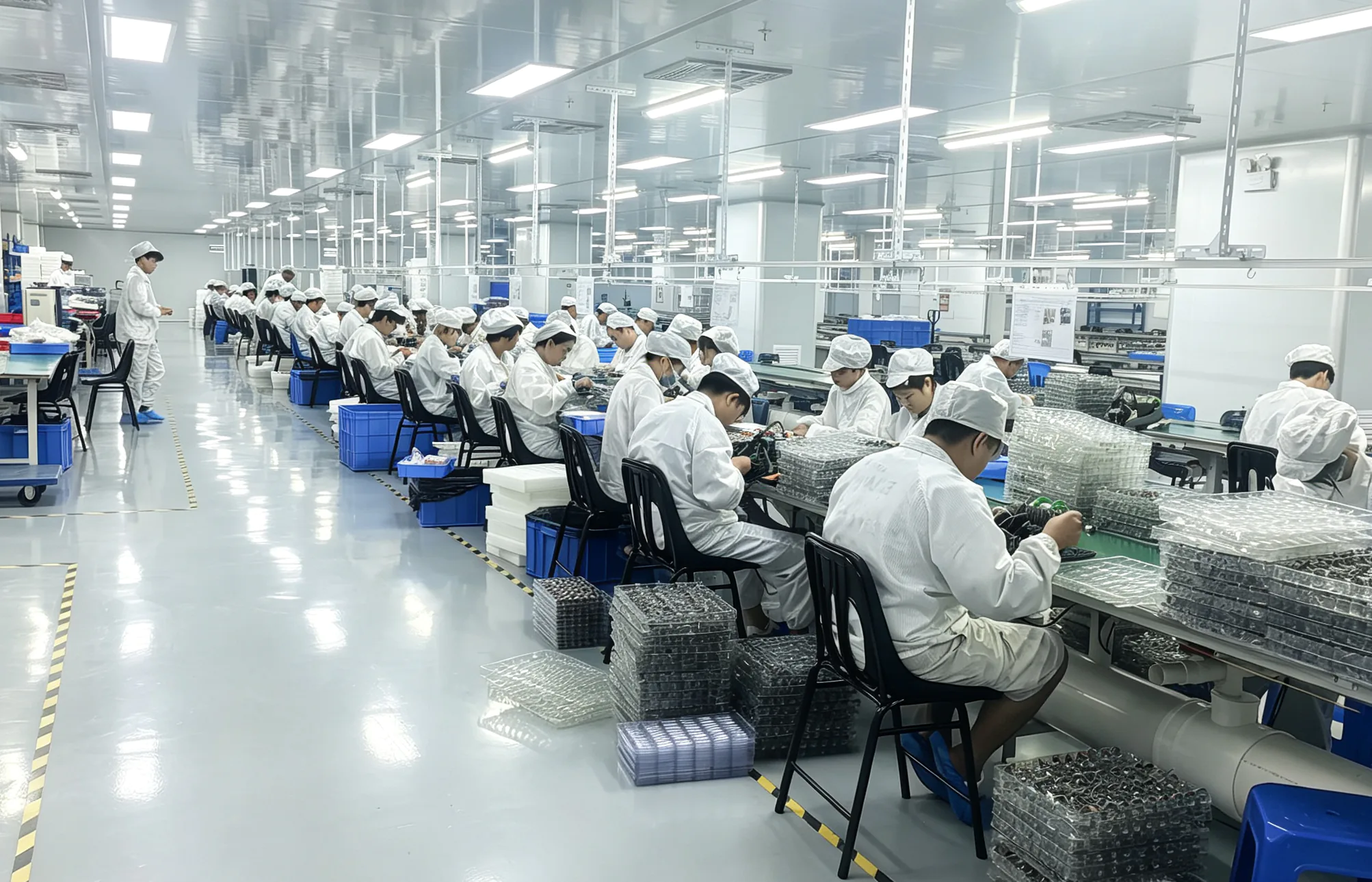 Workers assembling vape hardware at the GG-VAPE OEM production workshop