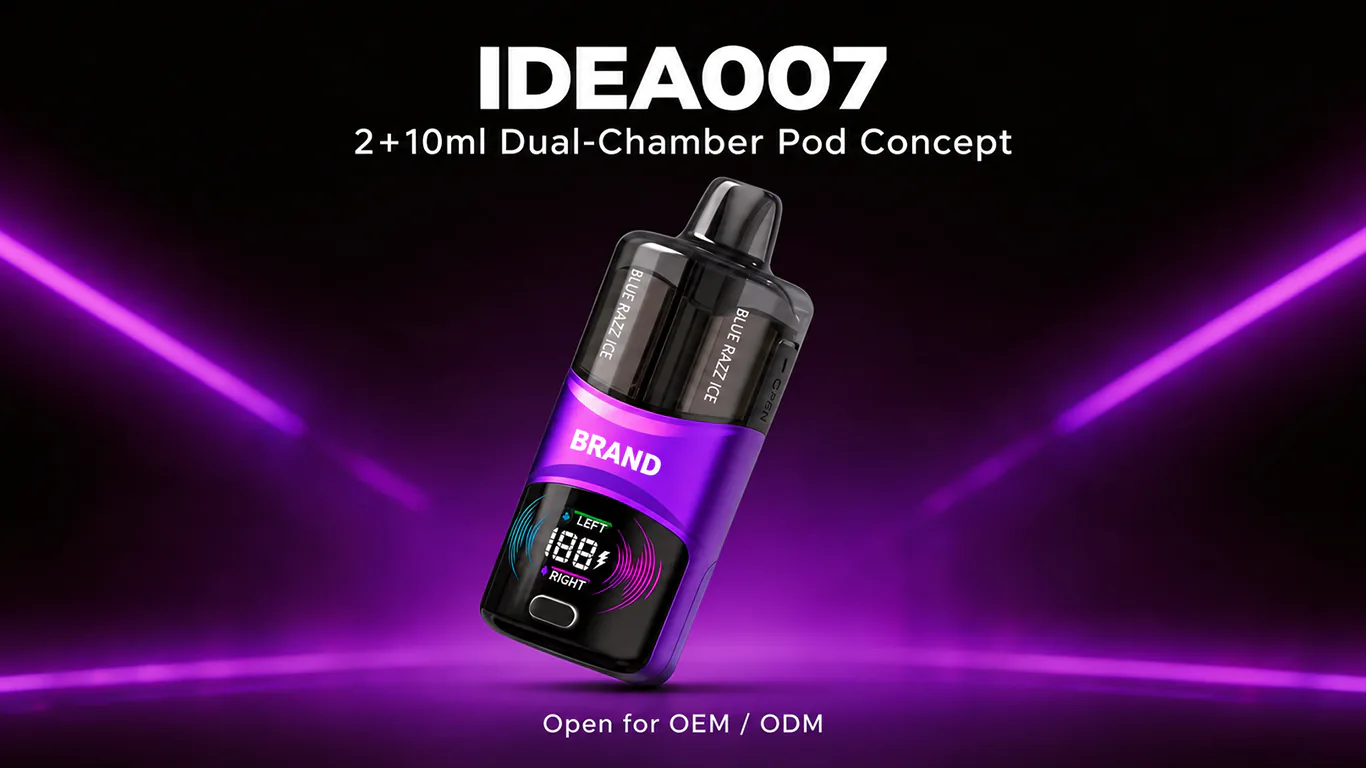 IDEA007: 2+10ml Dual-Chamber Pod Vape Concept Open for ODM 2 IDEA007 2+10ml dual-chamber pod vape industrial design concept for OEM ODM development