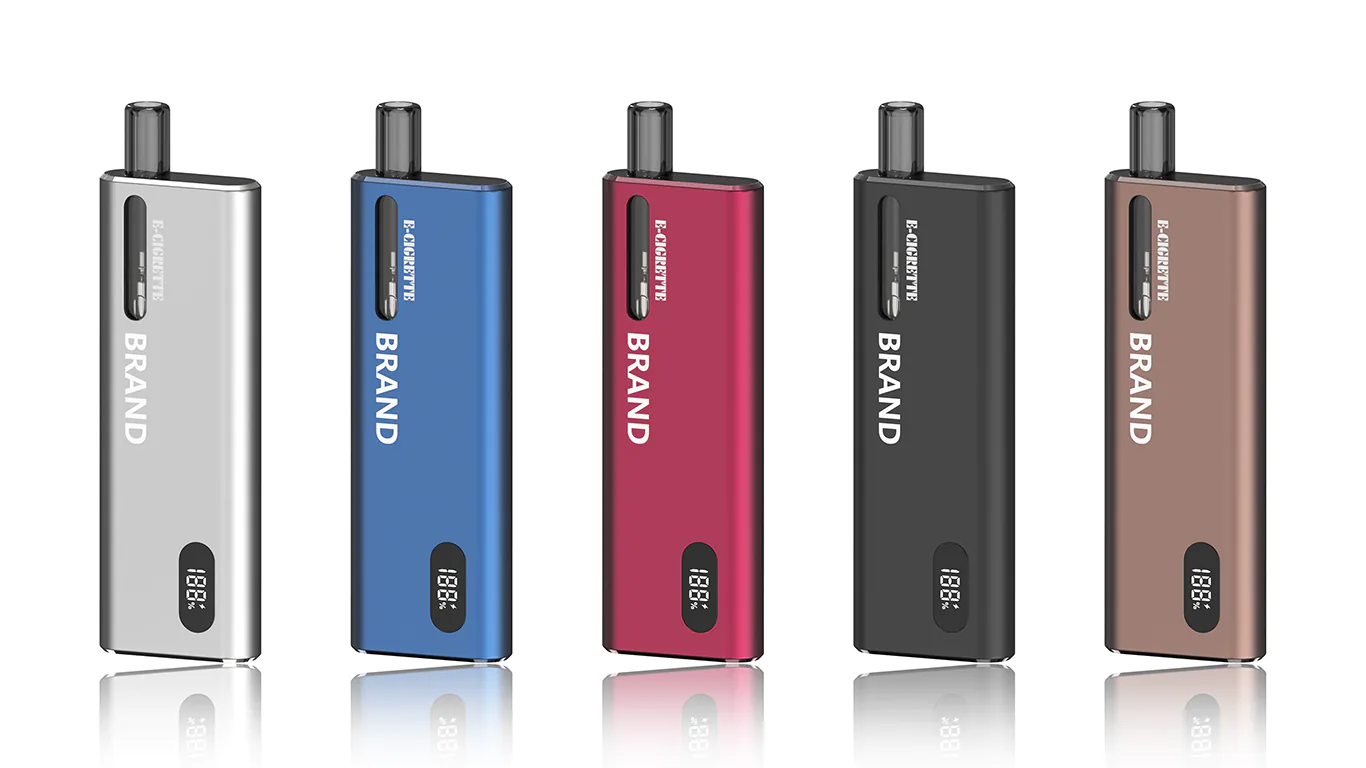 IDEA019 flat aluminum pod vape in five anodized colors, design rendering